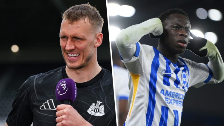 Dan Burn playing for Newcastle United. Yankuba Minteh playing for Brighton.