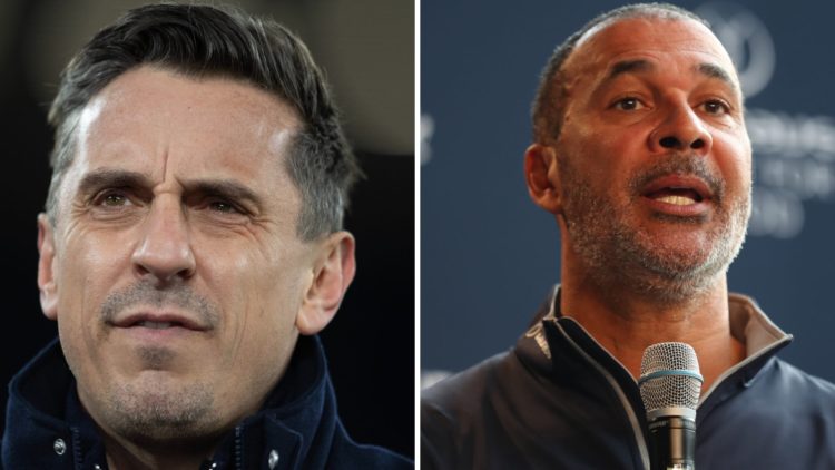 Gary Neville reacting when talking on Sky. Ruud Gullit speaking at a public event.