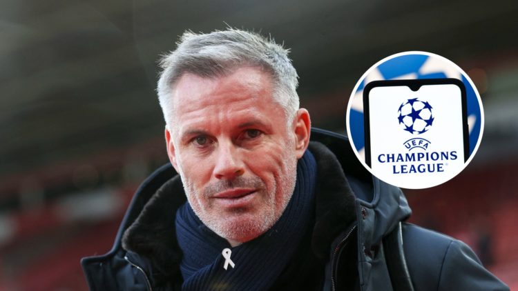 Jamie Carragher doing punditry, general image of the Champions League logo