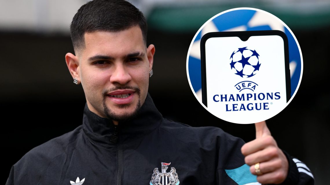 Bruno Guimaraes arrives at St James' Park, general picture of Champions League logo