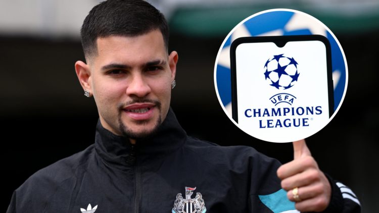 Bruno Guimaraes arrives at St James' Park, general picture of Champions League logo