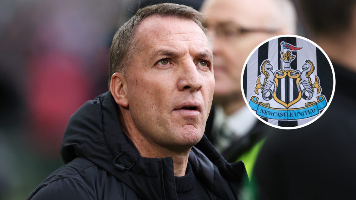 Brendan Rodgers managing Celtic, Newcastle United badge on a black and white flag