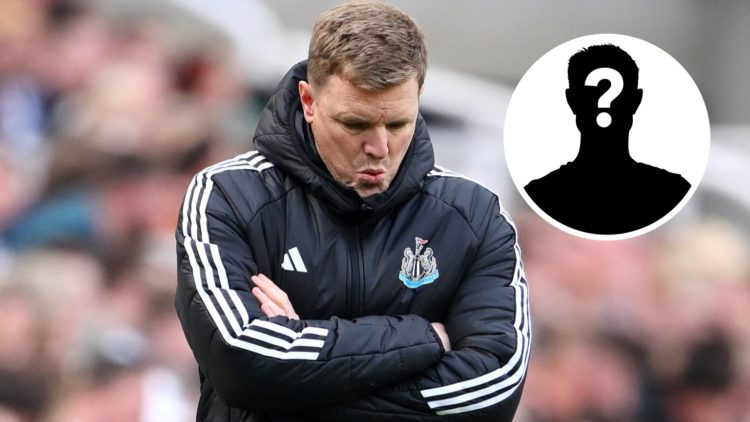Eddie Howe, Manager of Newcastle United, reacts during the Premier League match between Newcastle United FC and Ipswich Town FC. Inset, a mystery p...