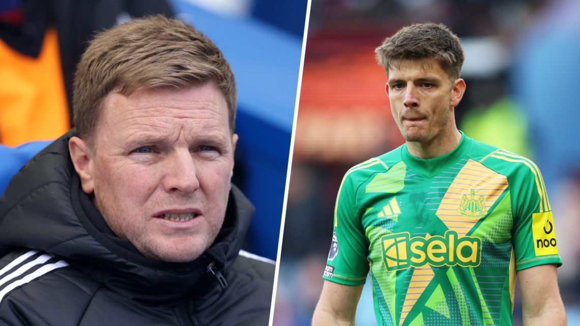 Eddie Howe managing Newcastle United, Nick Pope playing for Newcastle United against Aston Villa