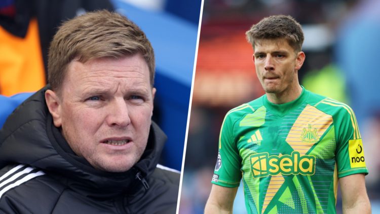 Eddie Howe managing Newcastle United, Nick Pope playing for Newcastle United against Aston Villa