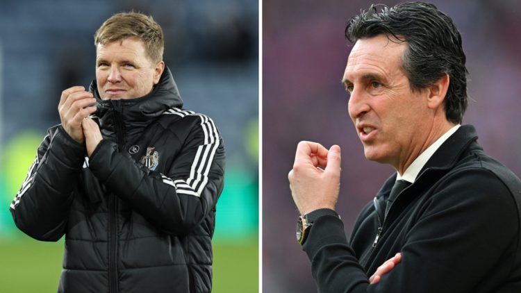Newcastle United manager Eddie Howe. Aston Villa manager Unai Emery.