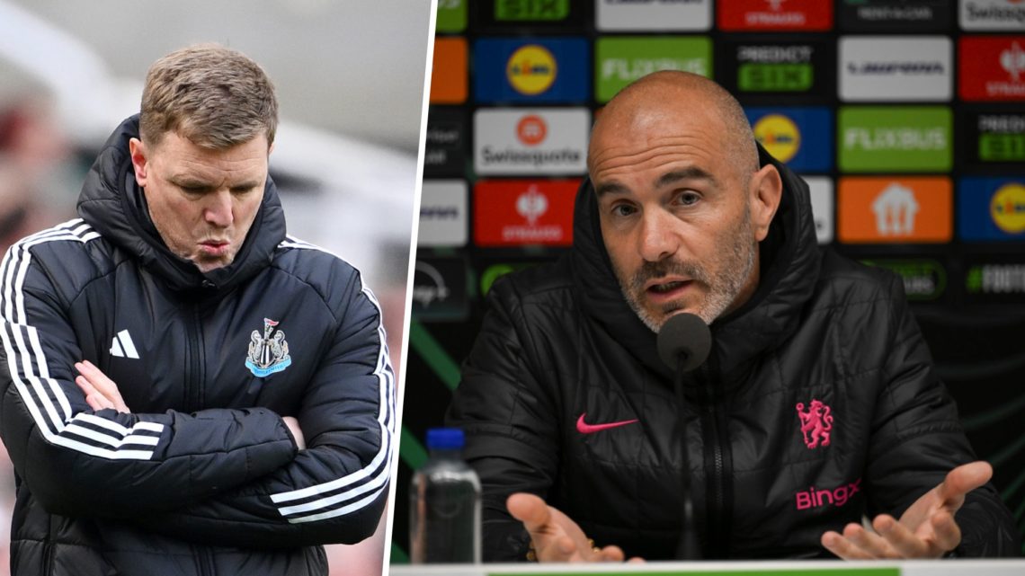 Eddie Howe, Manager of Newcastle United, reacts during the Premier League match between Newcastle United FC and Ipswich Town FC. Head Coach Enzo Ma...