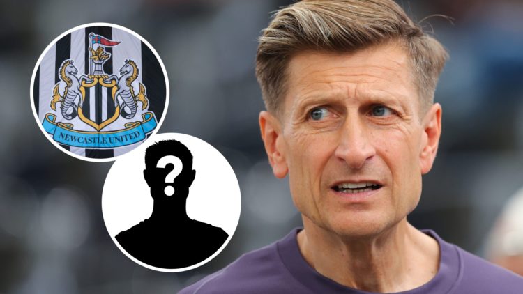 Crystal Palace owner Steve Parish watching England, Newcastle United badge, mystery player