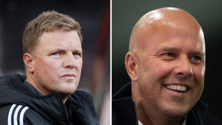 Newcastle United manager Eddie Howe. Liverpool FC manager Arne Slot.
