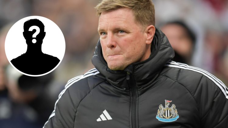Newcastle United manager Eddie Howe with a mystery player inset.