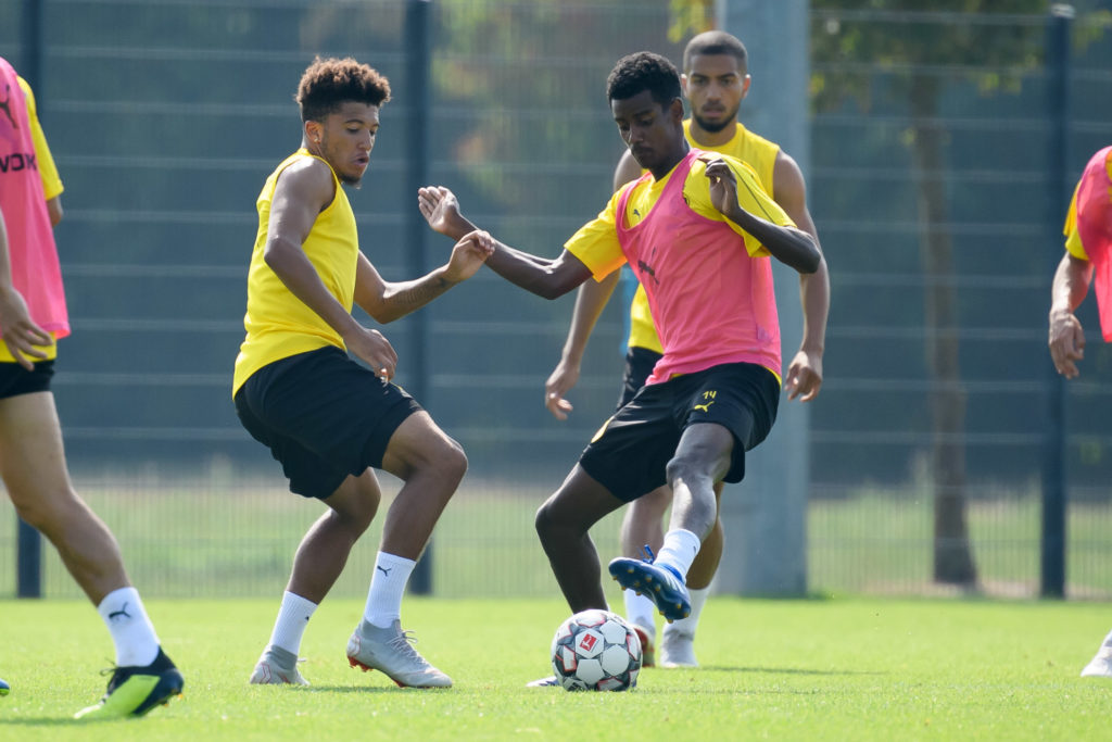 Jadon Sancho and Alexander Isak in Borussia Dortmund training.