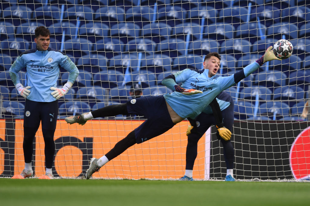 James Trafford in Manchester City training ahead of the 2021 Champions League final.