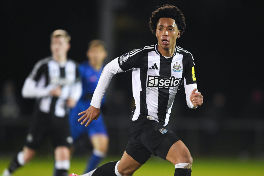 Travis Hernes looking on during a Premier League 2 game between Newcastle United and Chelsea U21s.