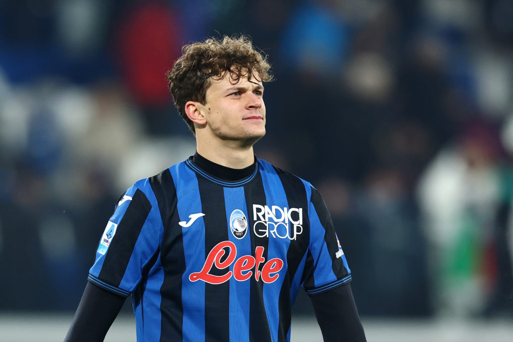 Giorgio Scalvini is pictured looking on after Atalanta play Juventus in Serie A.