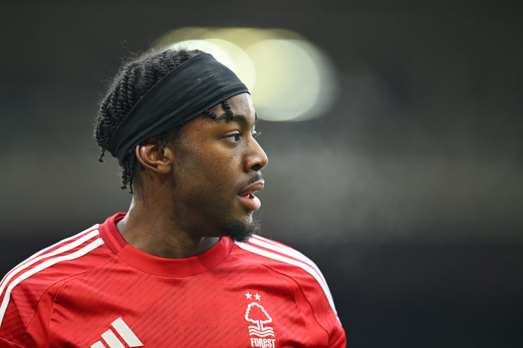 Anthony Elanga playing for Nottingham Forest against Brighton in the Premier League.