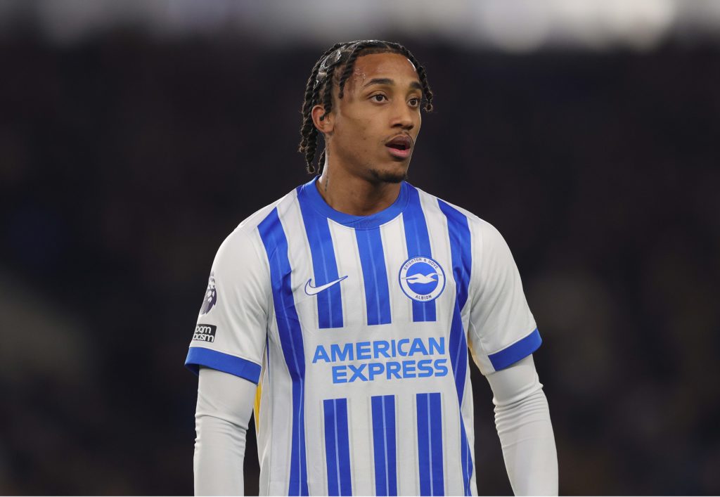 Joao Pedro pictured looking on during Brighton's Premier League game against Aston Villa.