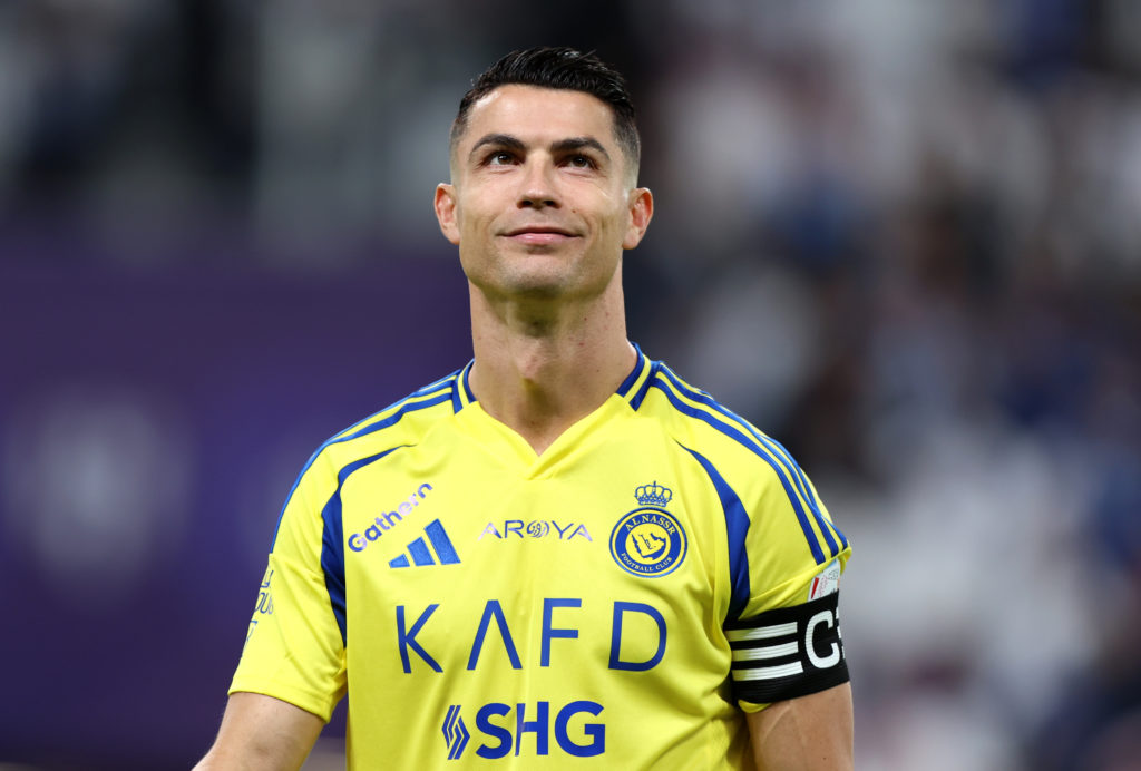 Cristiano Ronaldo smiles before Al-Nassr play Al-Hilal in the Saudi Pro League.