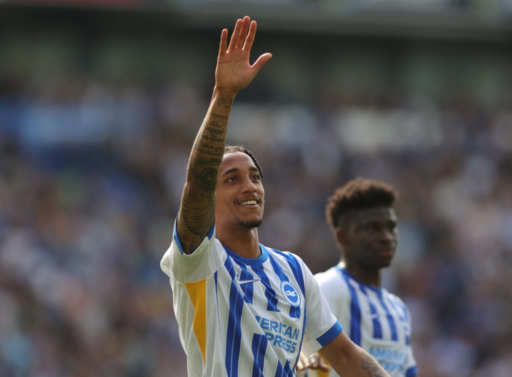 Joao Pedro celebrates after scoring for Brighton in the Premier League.