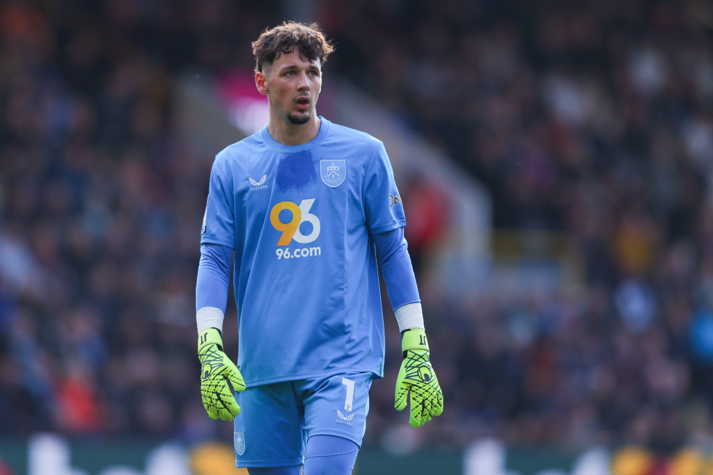 Burnley goalkeeper James Trafford playing against Sheffield United in the Championship.