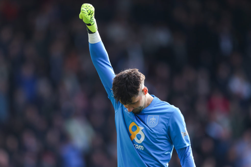 James Trafford celebrates during a game between Burnley and Sheffield United.
