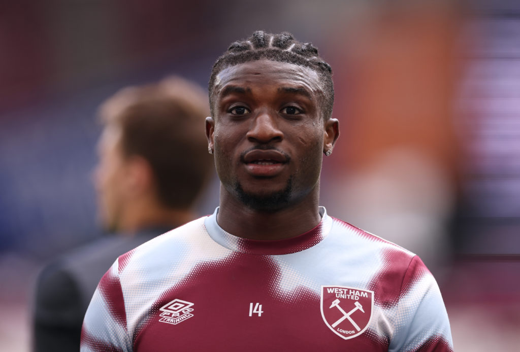 Mohammed Kudus warms up before West Ham United's Premier League game against Tottenham Hotspur.
