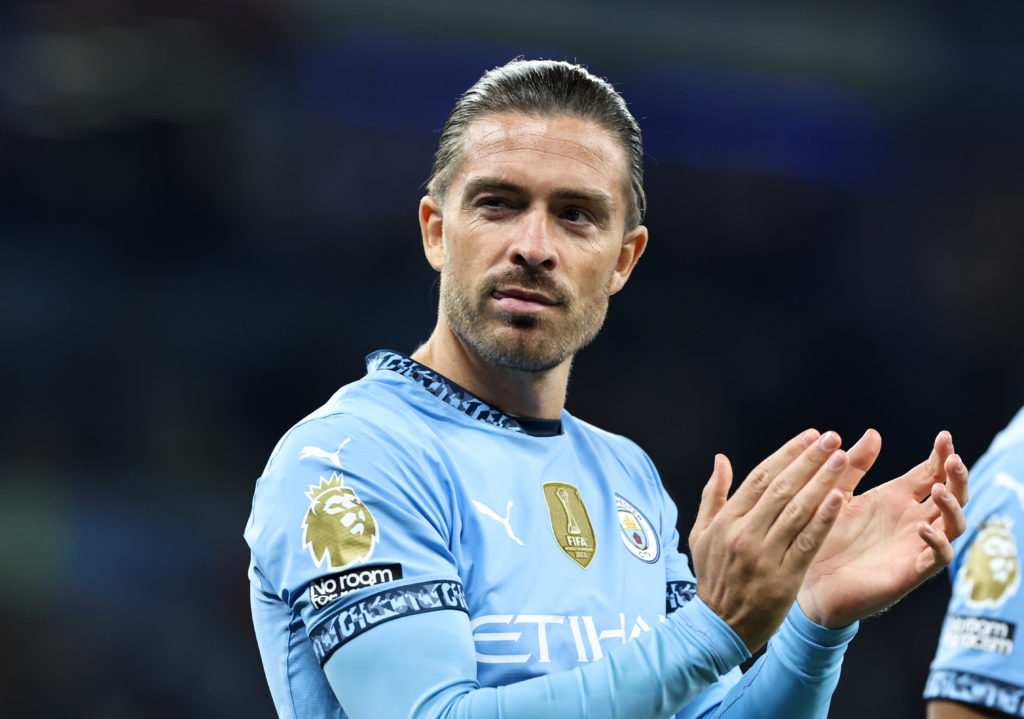 Jack Grealish applauds the fans after a Premier League game between Manchester City and Bournemouth.