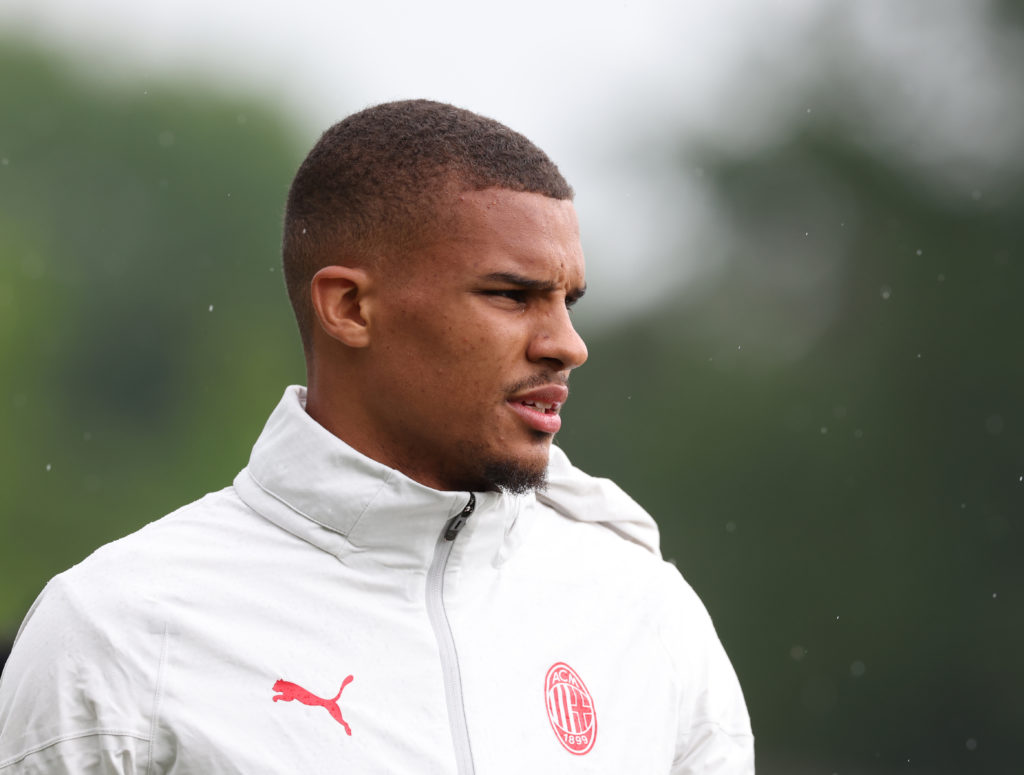 Malick Thiaw looks on during an AC Milan training session.