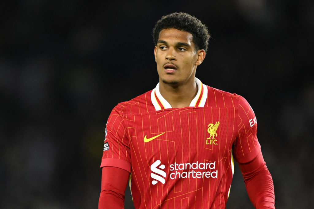 Jarell Quansah playing for Liverpool against Brighton in the Premier League.