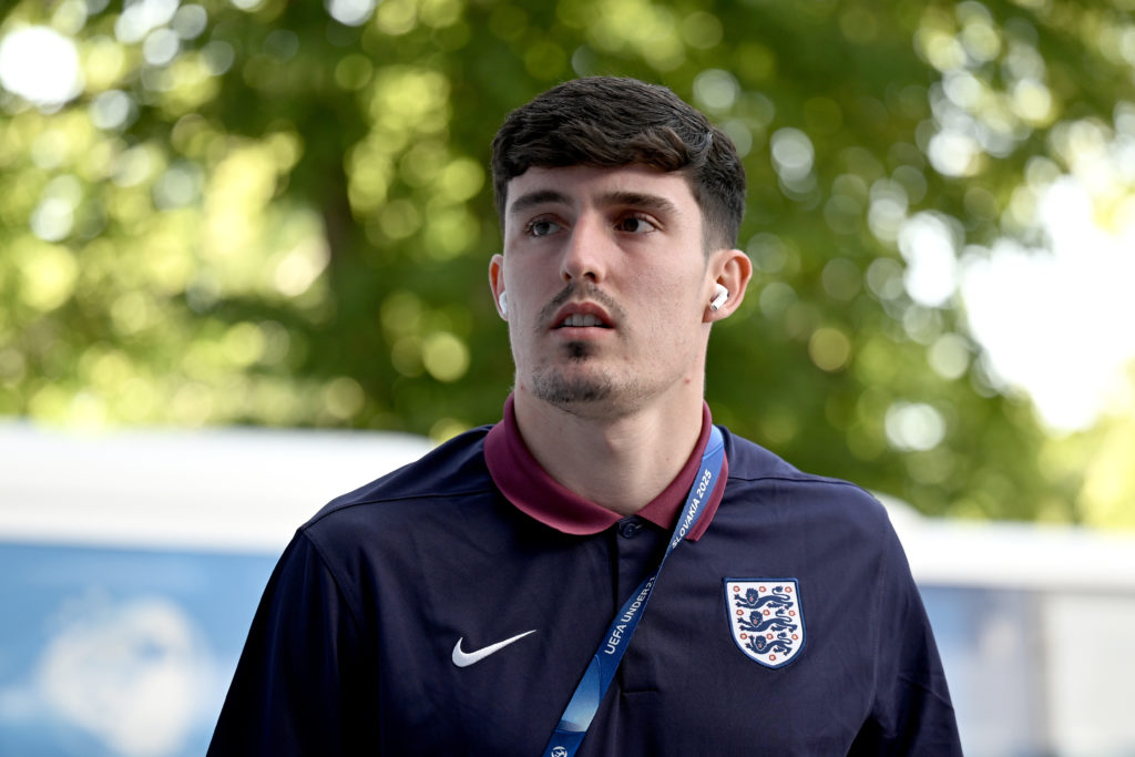 Tino Livramento arrives at the stadium in Slovakia ahead of England Under-21s vs Spain Under-21s.