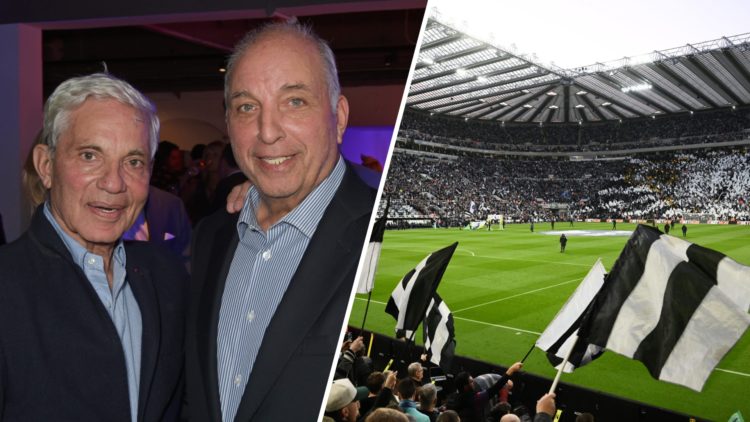 Simon and David Reuben pose for a photo, general photo of St James' Park before Newcastle United play