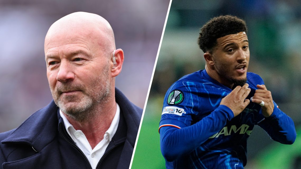 Alan Shearer doing punditry, Jadon Sancho celebrates scoring for Chelsea in the Conference League final