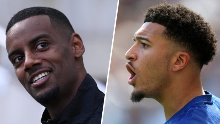 Alexander Isak is seen before a Newcastle United game. Jadon Sancho playing for Chelsea against Newcastle United.
