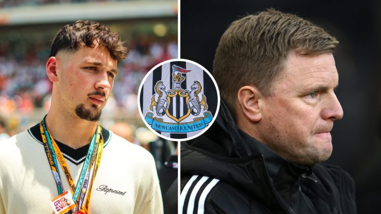James Trafford at the Grand Prix of Spain with England teammates, Eddie Howe managing Newcastle United, Newcastle United badge on a flag.