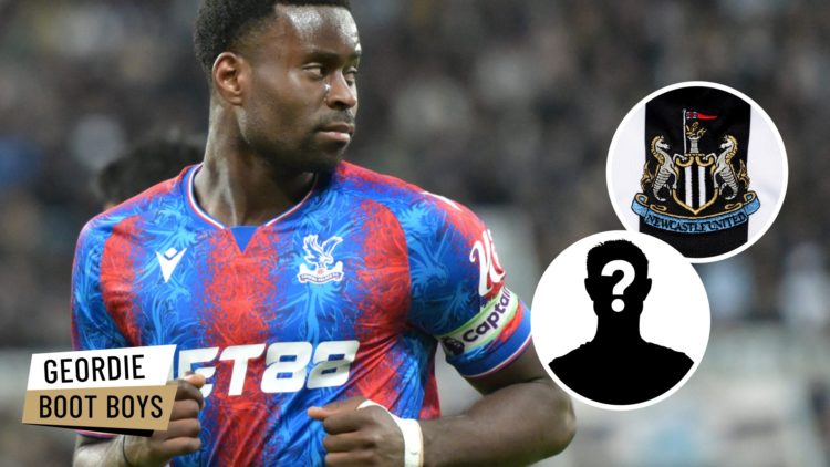 Marc Guehi of Crystal Palace plays during the Premier League match between Newcastle United and Crystal Palace at St. James's Park. Inset: the Newc...