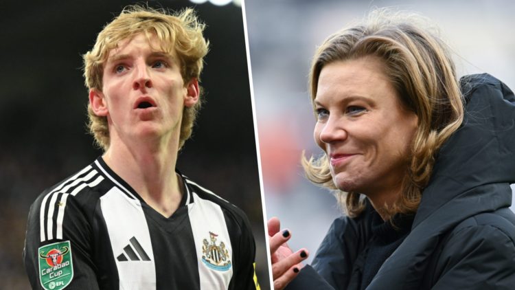 Anthony Gordon playing for Newcastle United. Amanda Staveley at St James' Park.
