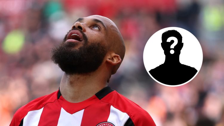 Bryan Mbeumo playing for Brentford, mystery player