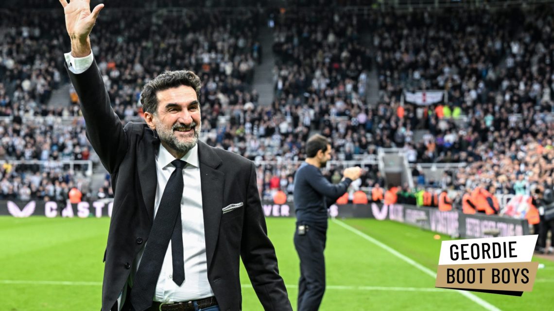 Newcastle United chairman Yasir Al-Rumayyan waves towards fans at St James' Park.