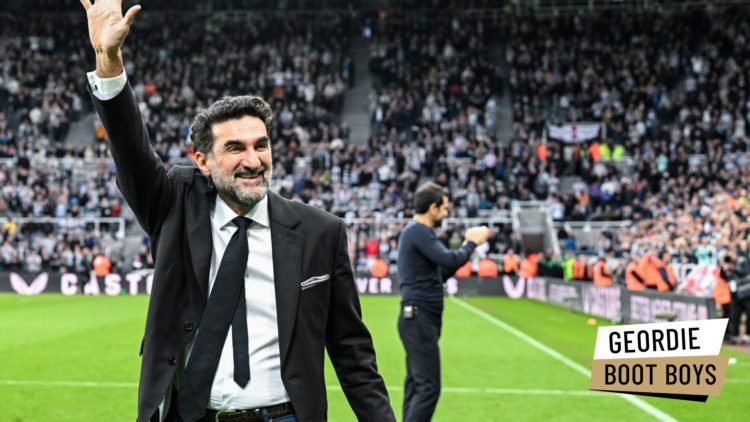 Newcastle United chairman Yasir Al-Rumayyan waves towards fans at St James' Park.