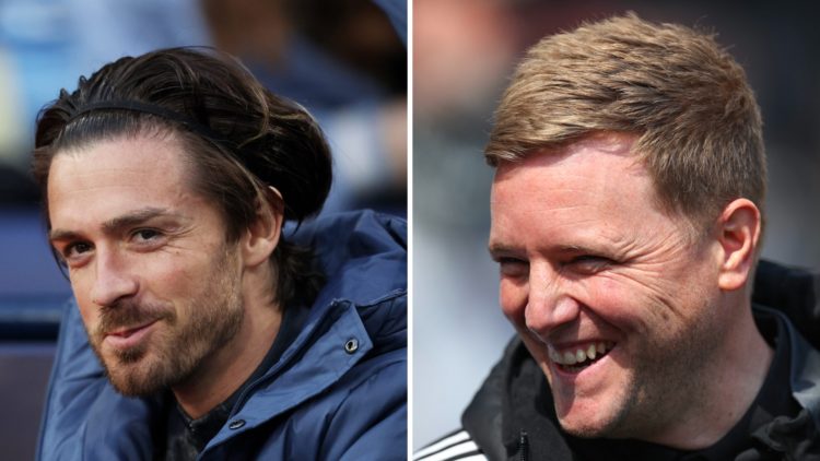 Jack Grealish on the bench for Manchester City against Aston Villa. Eddie Howe smiles before a Newcastle United game.