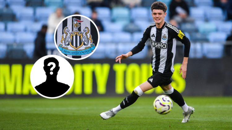 Sean Neave of Newcastle United controls the ball during the Premier League 2 match between Manchester City U21 and Newcastle United U21. Inset: The...