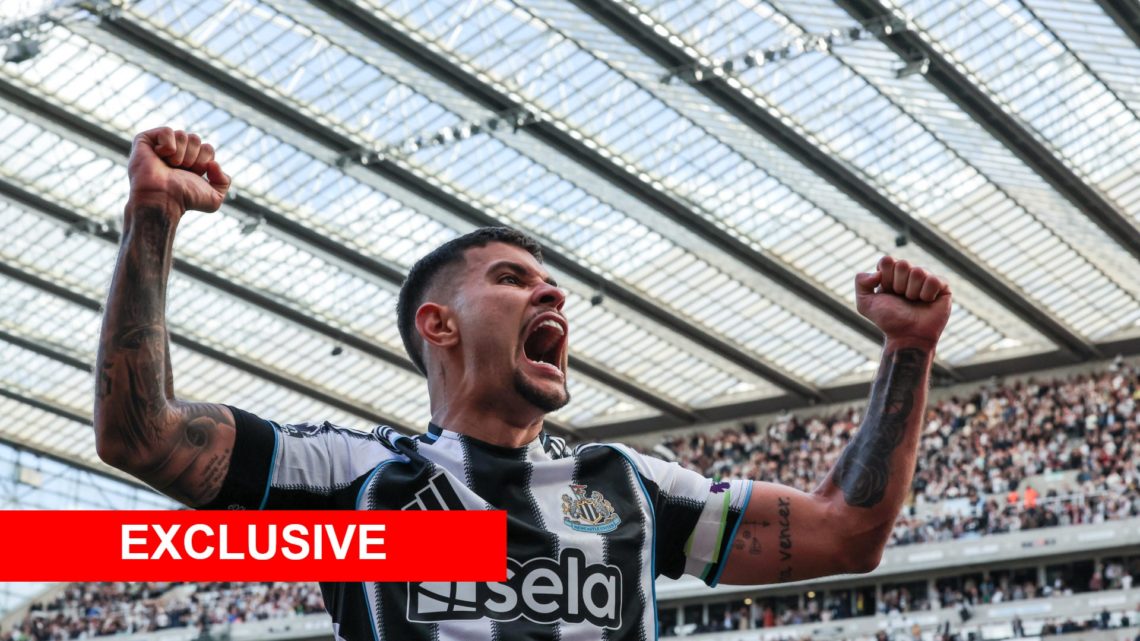 Bruno Guimaraes celebrates as Newcastle United qualify for the Champions League.