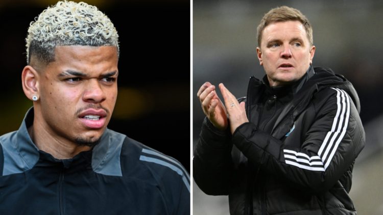 Will Osula of Newcastle United (18) arrives for the Premier League match between Newcastle United FC and Brentford FC at St James' Park. Eddie Howe...
