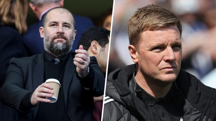 Paul Mitchell watching Newcastle United play. Eddie Howe is seen before a Newcastle United game.