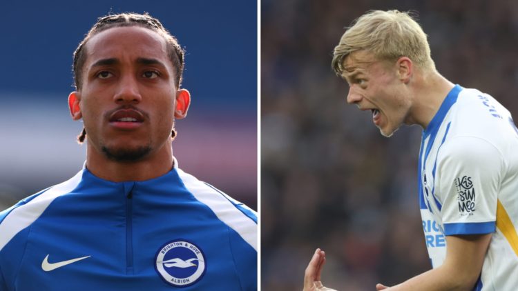 Joao Pedro warming up for Brighton. Jan Paul van Hecke playing for Brighton.