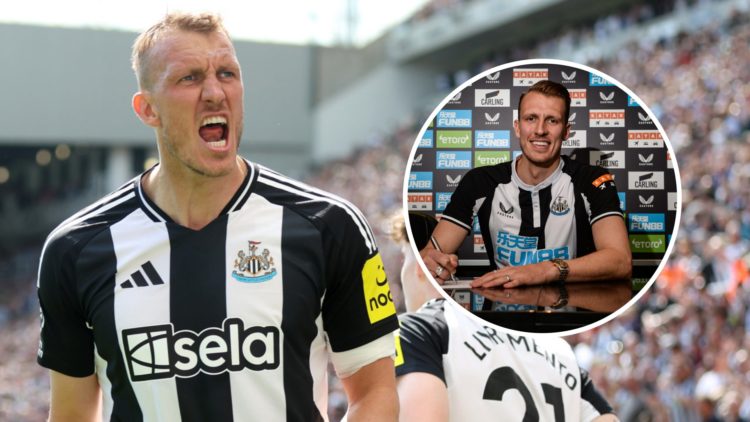 Dan Burn celebrates a Newcastle United goal, Dan Burn signs his Newcastle United contract