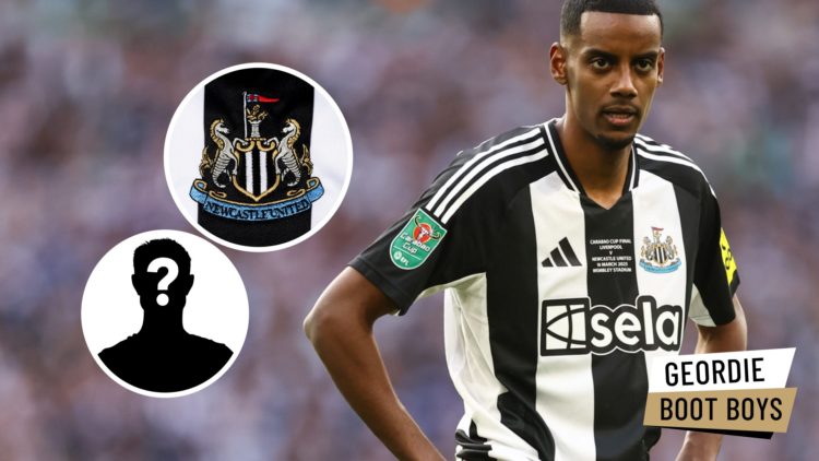 Alexander Isak of Newcastle United during the Carabao Cup Final between Liverpool and Newcastle United at Wembley Stadium. Inset: a mystery player ...