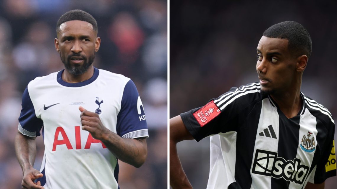 Jermain Defoe playing for a Spurs Legends team against AC Milan Glorie. Alexander Isak is pictured during Newcastle United's game against Brighton ...