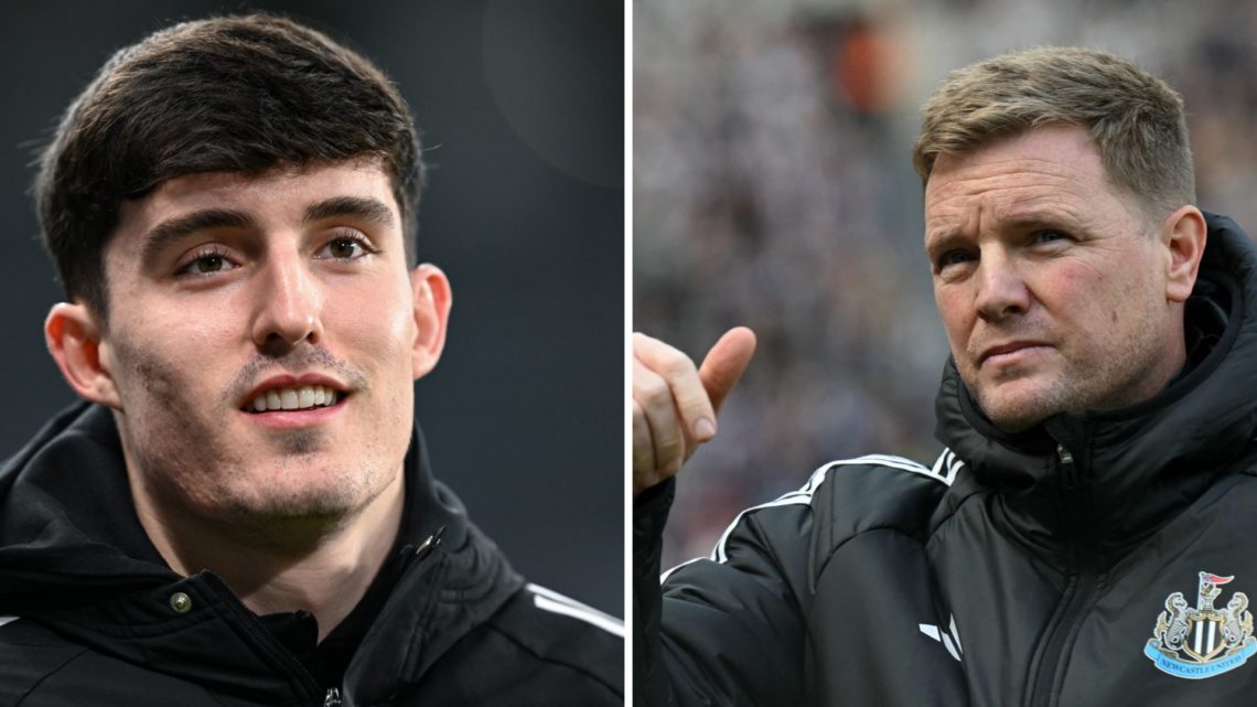 Tino Livramento is seen arriving at St James' Park before a Newcastle United game. Eddie Howe gestures towards the crowd during a Newcastle United ...