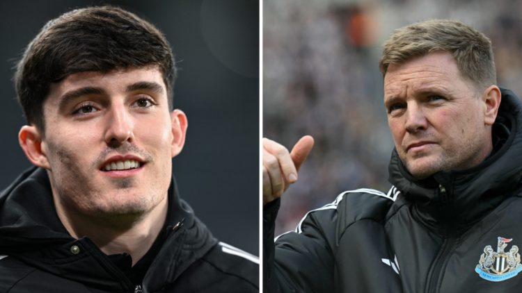 Tino Livramento is seen arriving at St James' Park before a Newcastle United game. Eddie Howe gestures towards the crowd during a Newcastle United ...