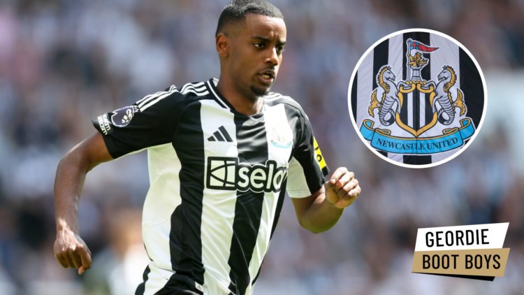 Alexander Isak of Newcastle United chases the ball during the Premier League match between Newcastle United FC and Chelsea FC at St James' Park. In...
